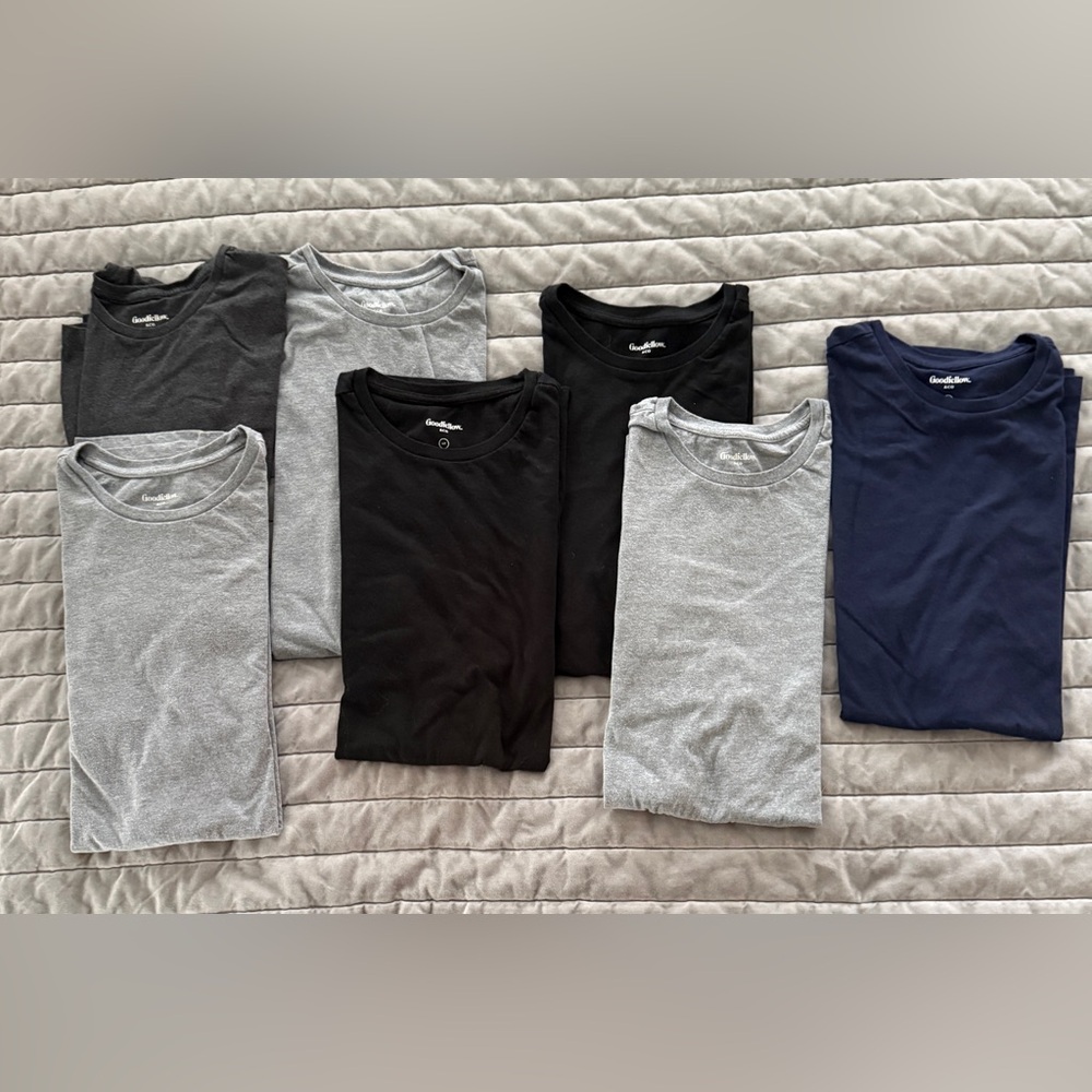 Lot of 7 Goodfellow & Co Men's T-Shirts in Black, Dark Gray, Gray, and Navy